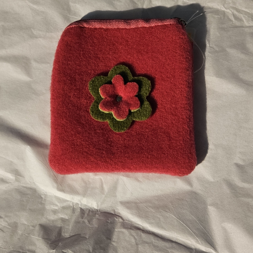 Red Floral Felt Pouch Purse